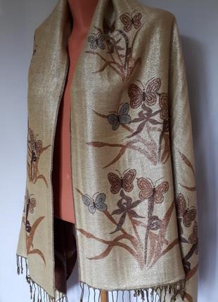 Двухстороний широкий шарф* палантин с серебряной ниткой (размер 168 см на 71см)4 фото
