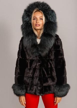 Норковая шуба saga furs с чернобуркой комбинация мехов (короткая шуба)