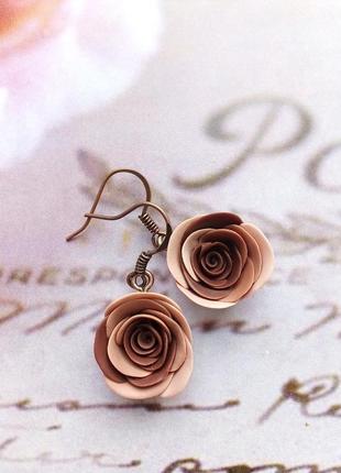 Сережки підвіски трояндочки мокачино1 фото