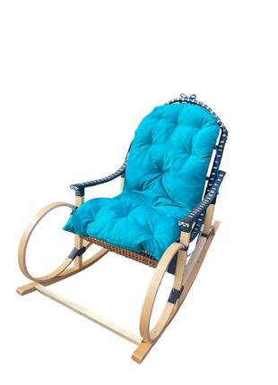 Кресло качалка с голубой подушкой2 фото