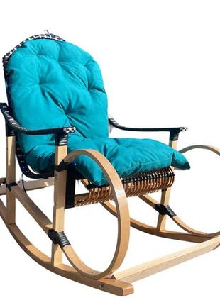 Кресло качалка с голубой подушкой6 фото