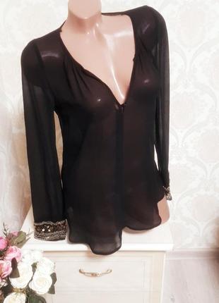 Красивая шифоновая блуза с бисером и паетками на рукавах1 фото