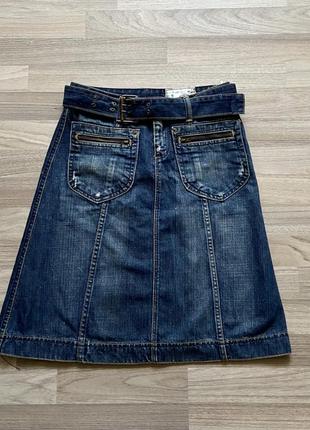 Винтажная y2k джинсовая юбка с пояском zara vintage