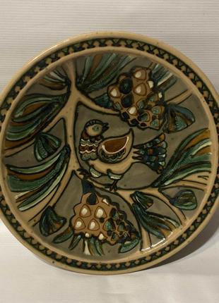 Велика настінна керамічна росписна тарілка "горобчик", лксф.1 фото