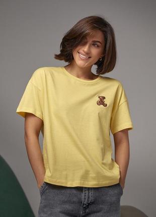 Жіноча футболка з вишитим ведмежам — жовтий колір, m (є розміри)