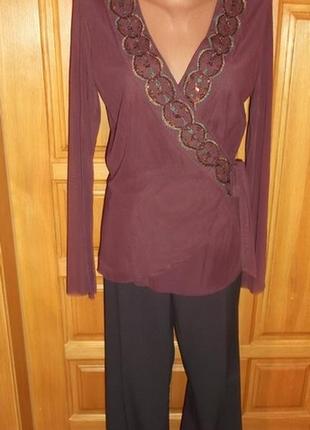 Набор костюм блуза туника сетка вышивка и брюки классика бордо р. s - m - monsoon