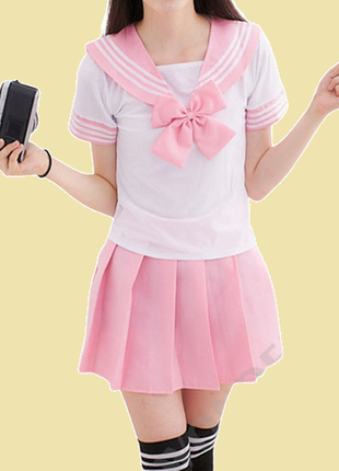 Японская школьная форма с бантиком розовая  косплей аниме