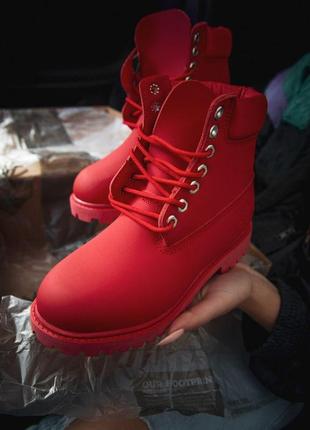 Timberland red termo женские ботинки тимберленд красный цвет (36-40)💜7 фото