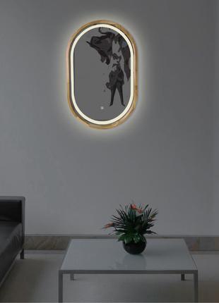 Зеркало капсула деревянное с led-подсветкой luxury wood freedom natural oak дуб 50x80 см9 фото