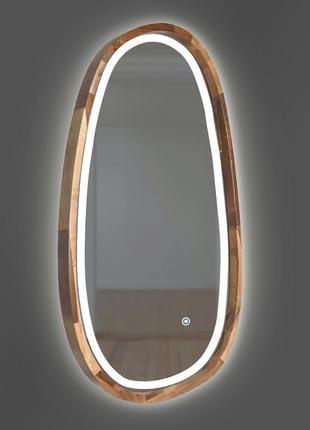 Зеркало асимметричное деревянное с led-подсветкой luxury wood dali natural walnut орех 55x85 см2 фото