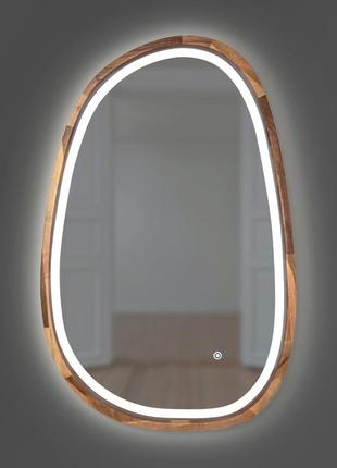 Дзеркало асиметричне дерев'яне з led-підсвіткою luxury wood dali natural walnut горіх 55x85 см
