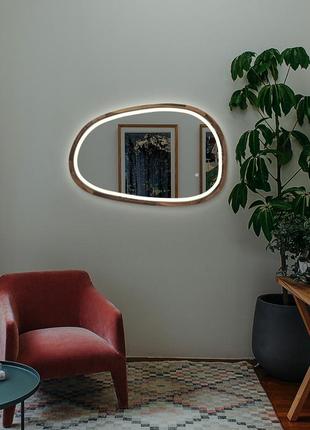Зеркало асимметричное деревянное с led-подсветкой luxury wood dali natural walnut орех 55x85 см6 фото