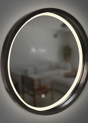 Дзеркало кругле дерев'яне з led-підсвіткою luxury wood perfection black ясен 65 см2 фото