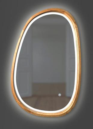 Дзеркало асиметричне дерев'яне з led-підсвіткою luxury wood dali natural dark ясен 55x85 см