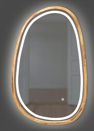 Дзеркало асиметричне дерев'яне з led-підсвіткою luxury wood dali natural oak дуб 55x85 см