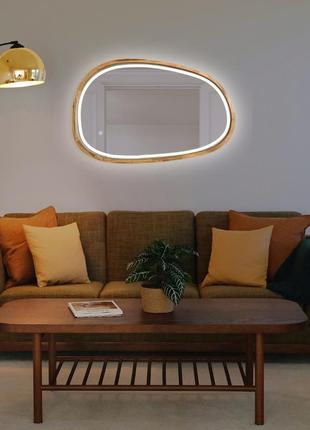 Зеркало асимметричное деревянное с led-подсветкой luxury wood dali natural oak дуб 55x85 см9 фото