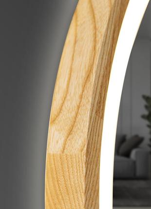 Зеркало круглое деревянное с led-подсветкой luxury wood perfection natural oak дуб 65 см4 фото