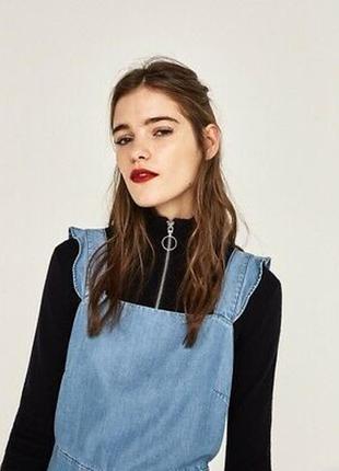 Джинсовий сарафан плаття денім zara denim з крильцями на бретелях3 фото