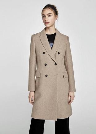 Zara шерстяное пальто, двубортовое пальто, куртка, куточка