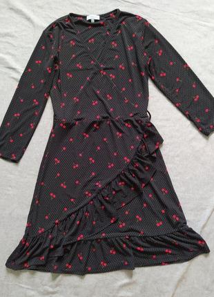 Warehouse чорне плаття в горошок на запах2 фото