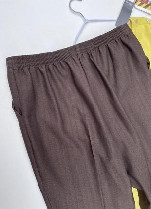 Прямые коричневые брюки высокая талия на резинке6 фото