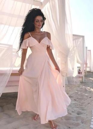 Длинное нарядное платье на запах универсальное maloni 42-44-46 размер, одевалось 1 раз в идеальном состоянии. цвет песочный2 фото