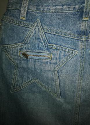 Джинсовая юбка с карманами звезды6 фото