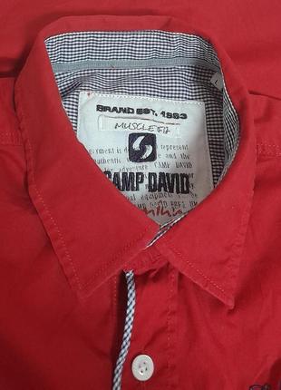 Красивая хлопковая рубашка красного цвета camp david premium muscle fit made in turkey6 фото