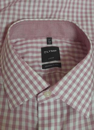 Шикарна біла сорочка в рожеву карту olymp luxor modern fit, 💯 оригінал5 фото
