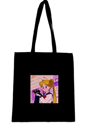 Еко сумка шопер торба з принтом котик  " сейлор мун  з котом "