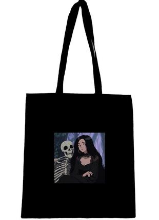 Еко сумка шопер з принтом картина  " скелет та дівчина "