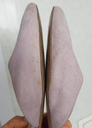 Сиреневые замшевые балетки босоножки с закрытым носком5 фото