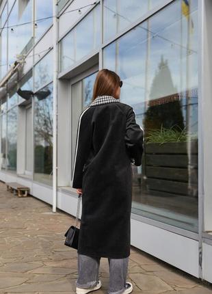 Шикарное женское демисезонное кашемировое пальто с принтом гусиная лапка3 фото