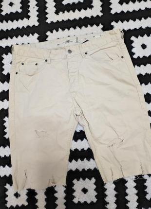 Шорты джинсовые мужские бежевые прямые slim fit повседневные h&m mans wear, размер l