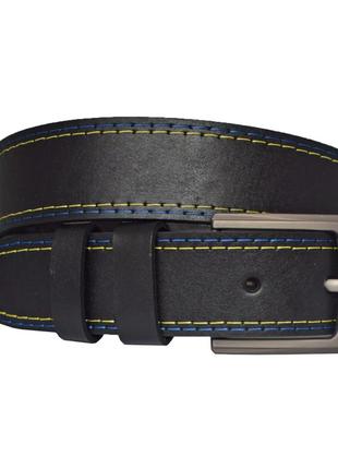 Шкіряний чоловічий ремінь під джинси з жовто-блакитною прошивкою patriot