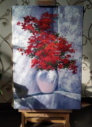 Картина "красные цветы. греция"
