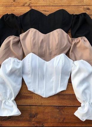 Блузка с имитацией корсета❣️ 🌿  роскошная блуза со шнуровкой на спинке при очень приятной на ощупь ткани. женственная, изящная и емлегантная1 фото