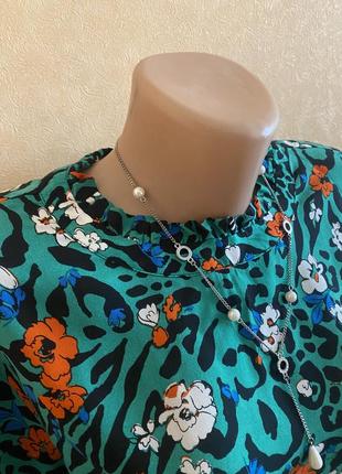Натуральная вискозная блуза в цветочный принт3 фото