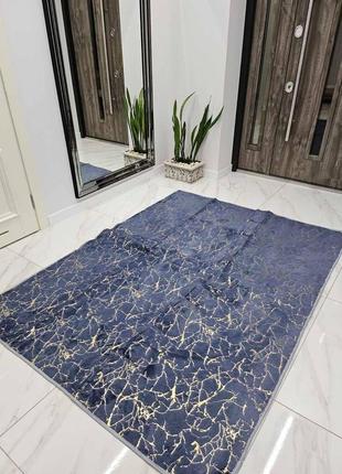 Килимок декоративний приліжковий з довгим ворсом килимок декор з золотистим візерунком хутряний ворсистий килимок 150х200 см