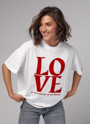Женская хлопковая футболка с надписью love9 фото