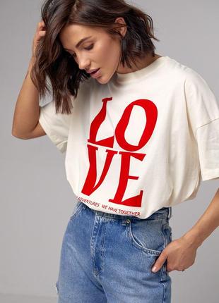 Женская хлопковая футболка с надписью love7 фото