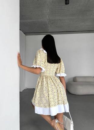 Красивое платье в принт цветы с белым воротничком хорошее качество 🔥3 фото