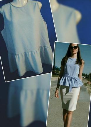 Трендовый голубой топ с баской 48-50р