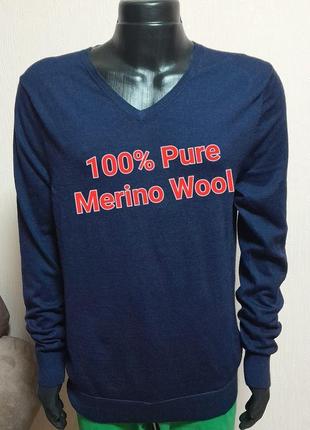 Неперевершений пуловер синього кольору 100% pure merino wool linea, 💯 оригінал1 фото