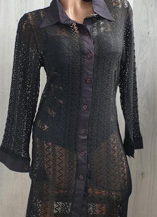 Пляжная кружевная туника рубашка, s, m, l, черный цвет