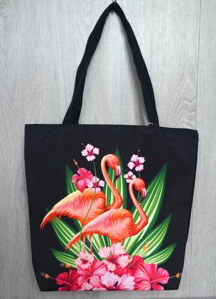 Стильная пляжная, городская сумка с принтом фламинго2 фото