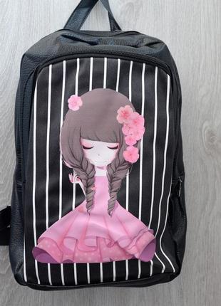 Школьный рюкзак из экокожи с накаткой девочка, ассортимент цветов1 фото