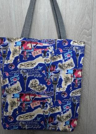 Пляжная, городская сумка с принтом парижа, синяя1 фото