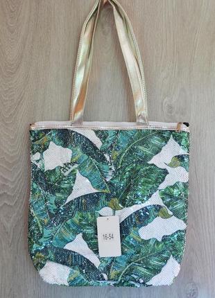 Стильна літня міська пляжна сумка з паєтками та листяним принтом, асортимент квітів1 фото