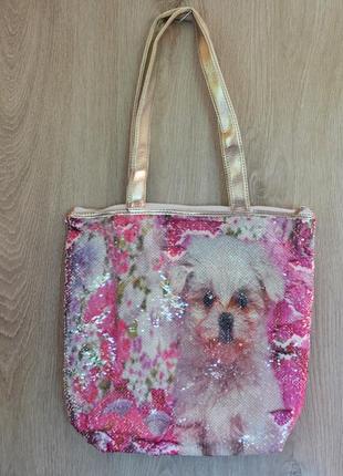 Стильная летняя городская, пляжная сумка с пайетками и принтом собачка, ассортимент цветов1 фото